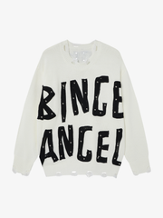 Distressed Letter Graphic Knit Sweater