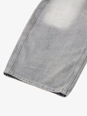 Retro Washed Distressed Curved Blade Wide-Leg Jeans 