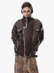 Faux-Layered Oversized-Collar Padded Coat