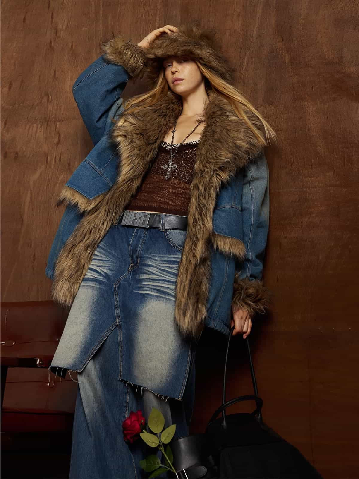 Winter-Ready Corduroy Jacket with Faux Fur Trim for Men 