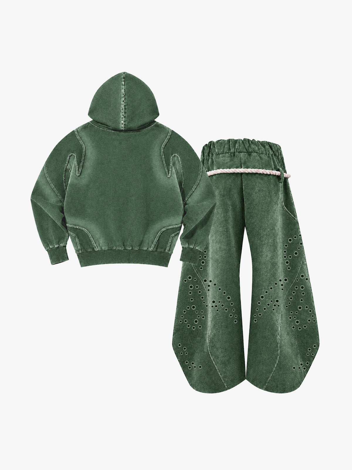 Washed Spray-Edge Zip Hoodie & Curved-Leg Sweatpants Set