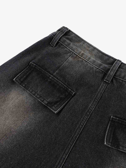 3D Curved Panel Stacked Wide-Leg Denim Jeans 
