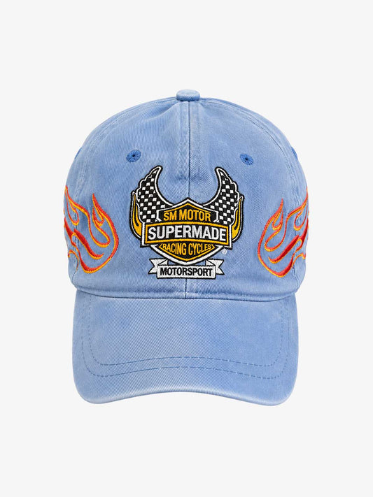 Flame Embroidered Distressed-Wash Baseball Cap