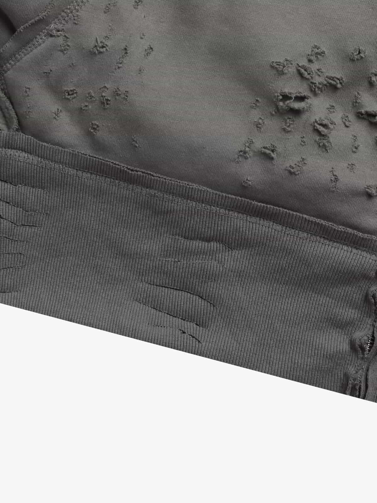 Retro Distressed Ripped Zip Up Hoodie 