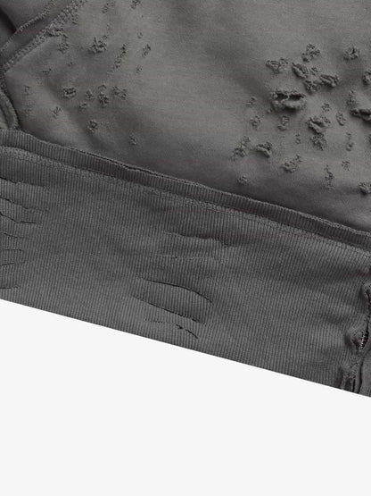 Retro Distressed Ripped Zip Up Hoodie 