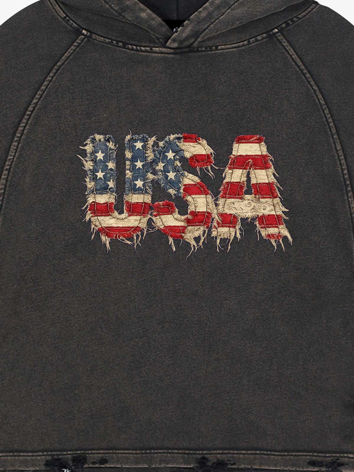 Patchwork-Grafik-Sweatshirt, gewaschen, kurz geschnitten