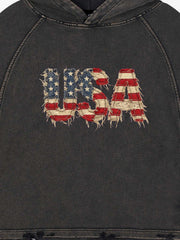 Patchwork-Grafik-Sweatshirt, gewaschen, kurz geschnitten