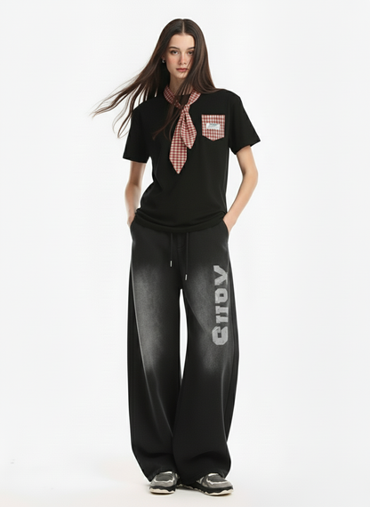 Street Plaid Tie Short Sleeve T-Shirt 