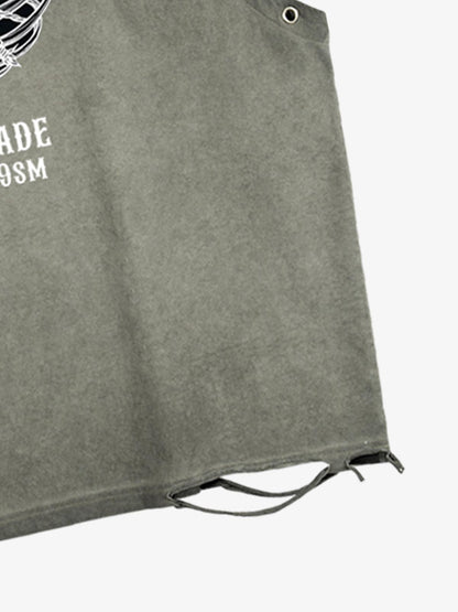 Cotton Sleeveless Crop Top with Heart Graphic Print and Adjustable Side Lacing for Streetwear Style 