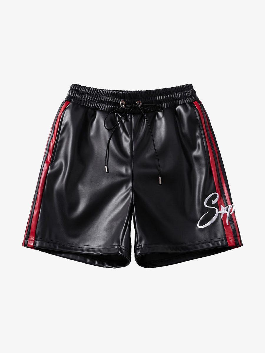 Striped Racing Faux-Leather Shorts 