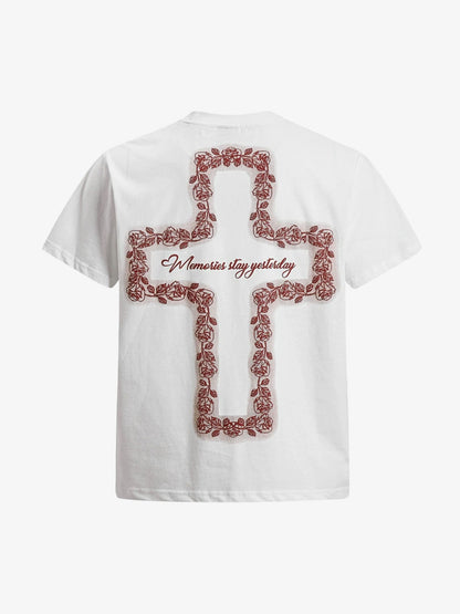 Rose Cross Slogan Graphic T-Shirt
