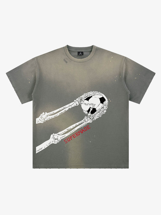 Skull Goalkeeper Interception Pattern Splatter T-shirt 
