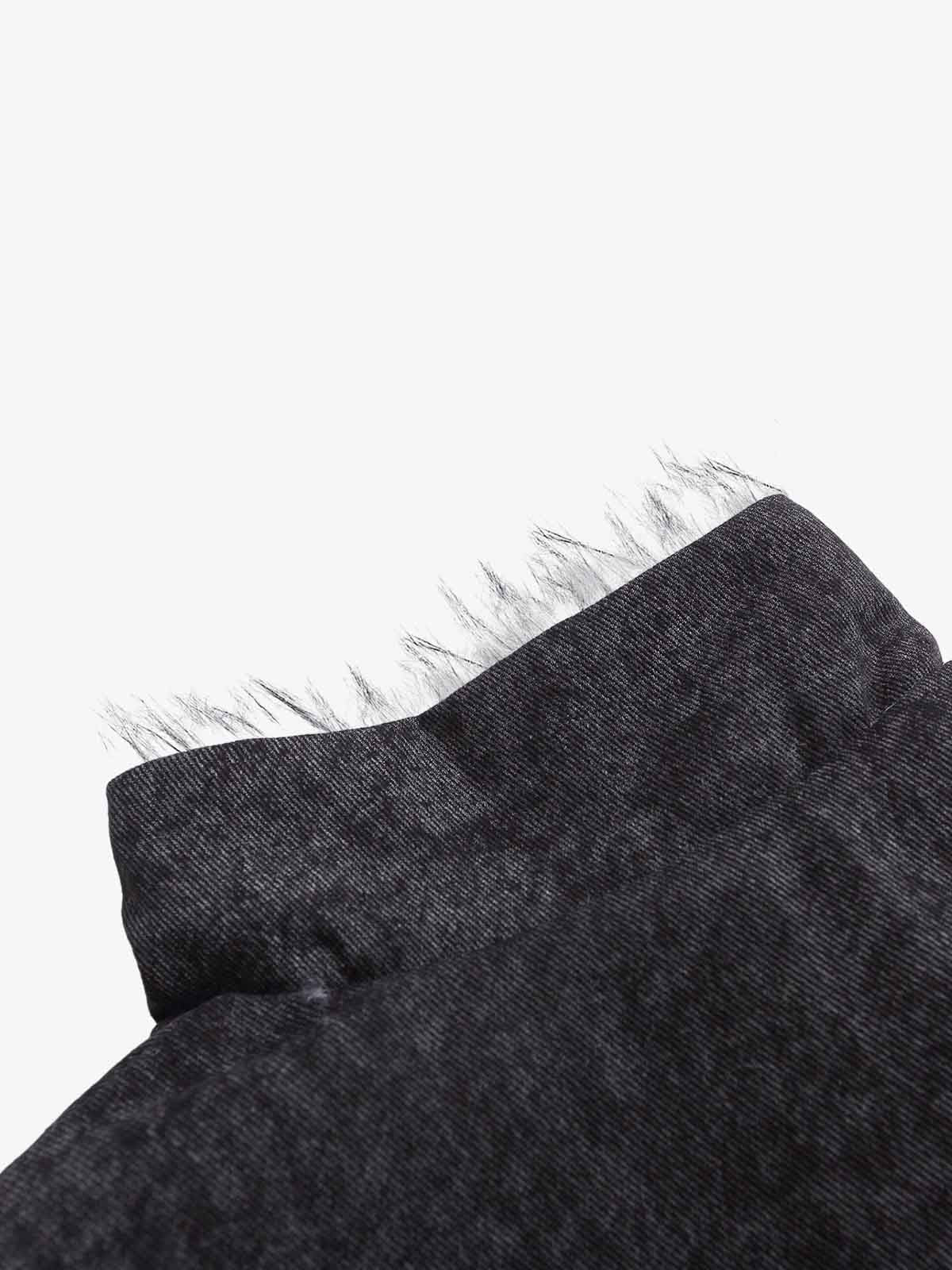 Vintage Metal Buckle Faux Fur Trim Padded Denim Jacket 