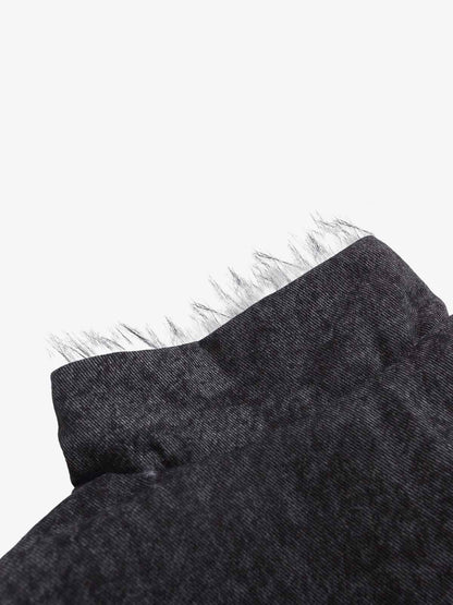 Vintage Metal Buckle Faux Fur Trim Padded Denim Jacket 