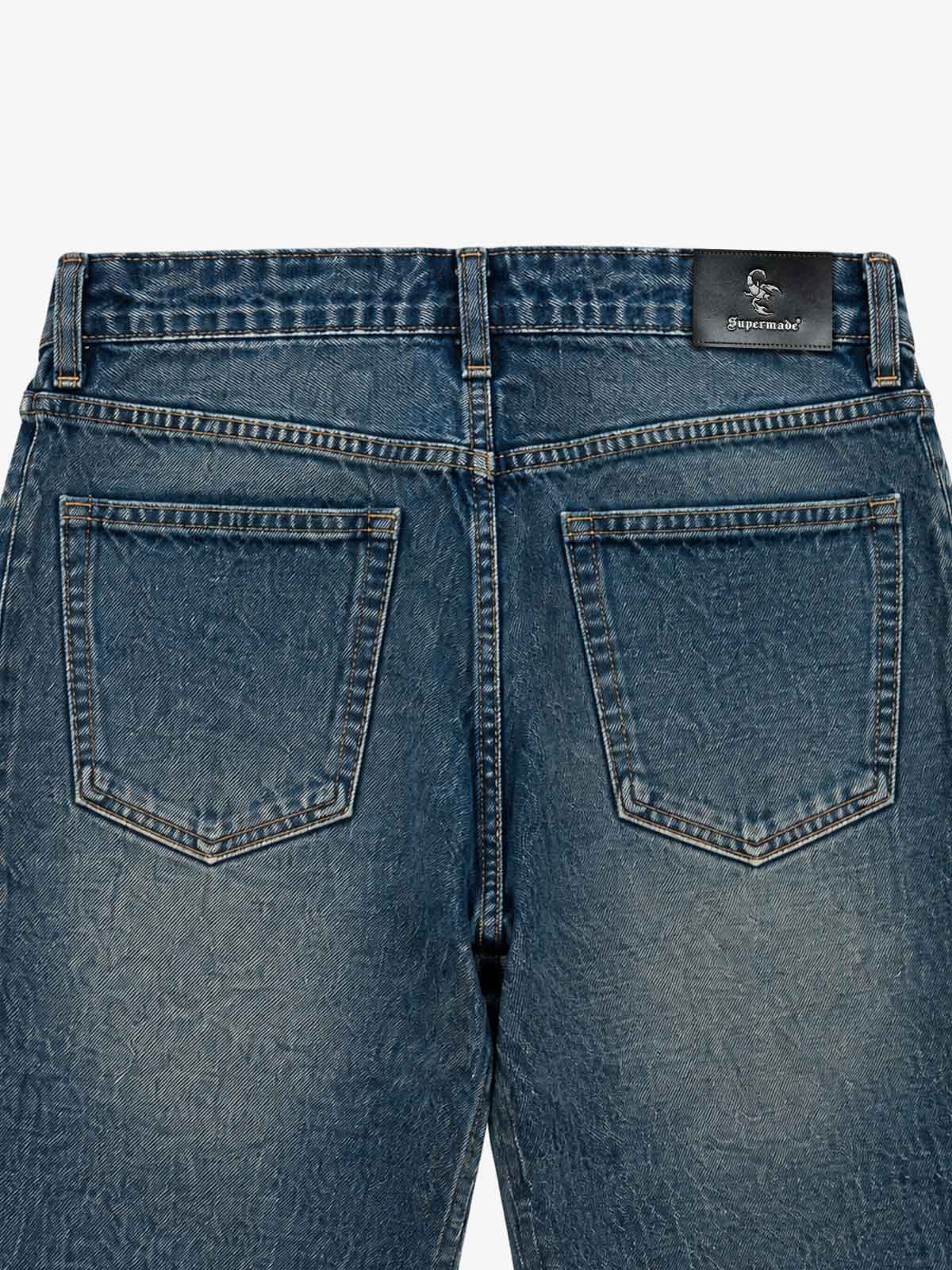 Barrage Graphic Washed Distressed Straight-Leg Jeans; Blue / S, Blue / M, Blue / L, Blue / XL, Blue / 2XL