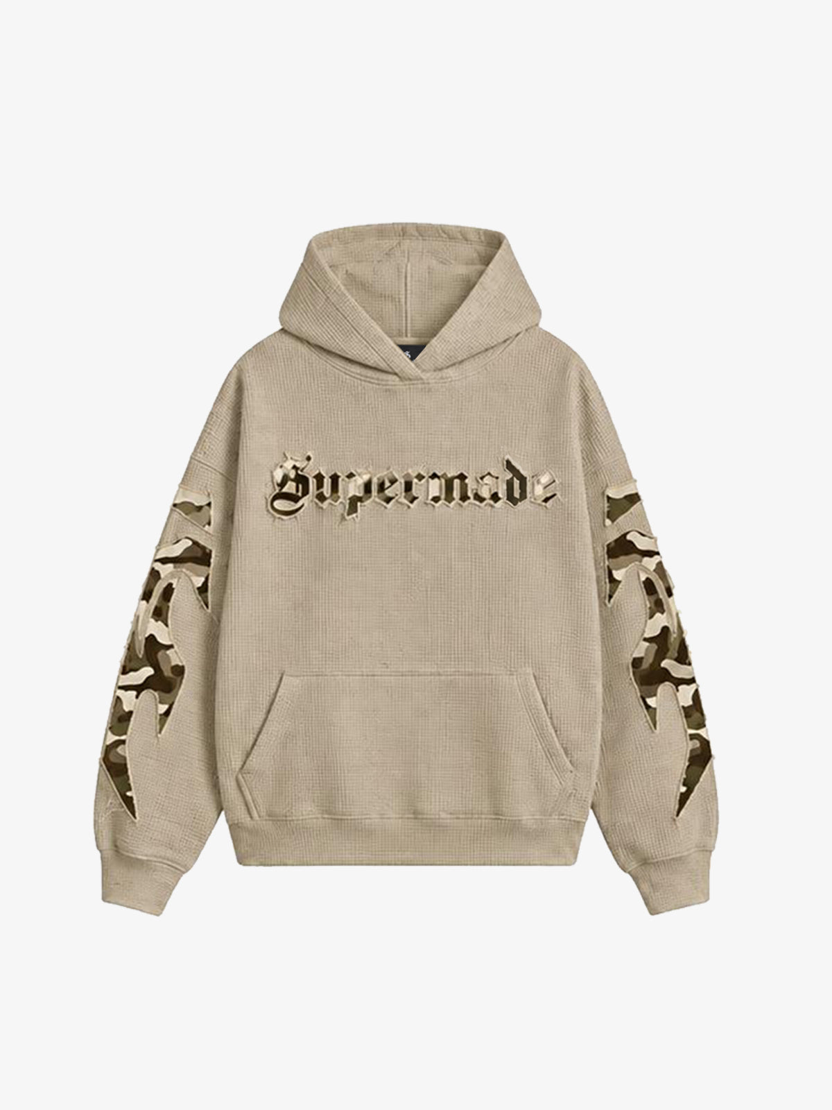 Waffle-Knit Camo Appliqué Embroidered Hoodie & Wide-Leg Sweatpants Set