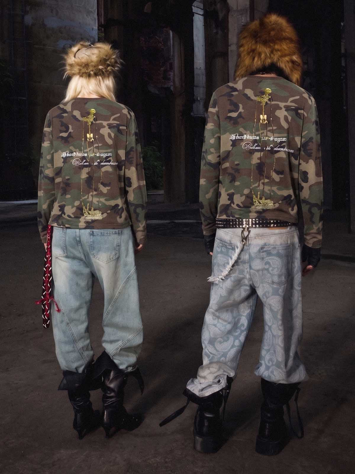 Skull Graphic Camo Long Sleeve Tee