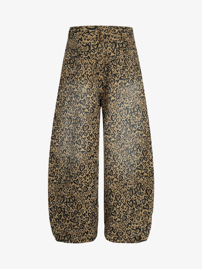 Leopard Heart Print Wide-Leg Pants for Women - Trendy and Stylish Design 
