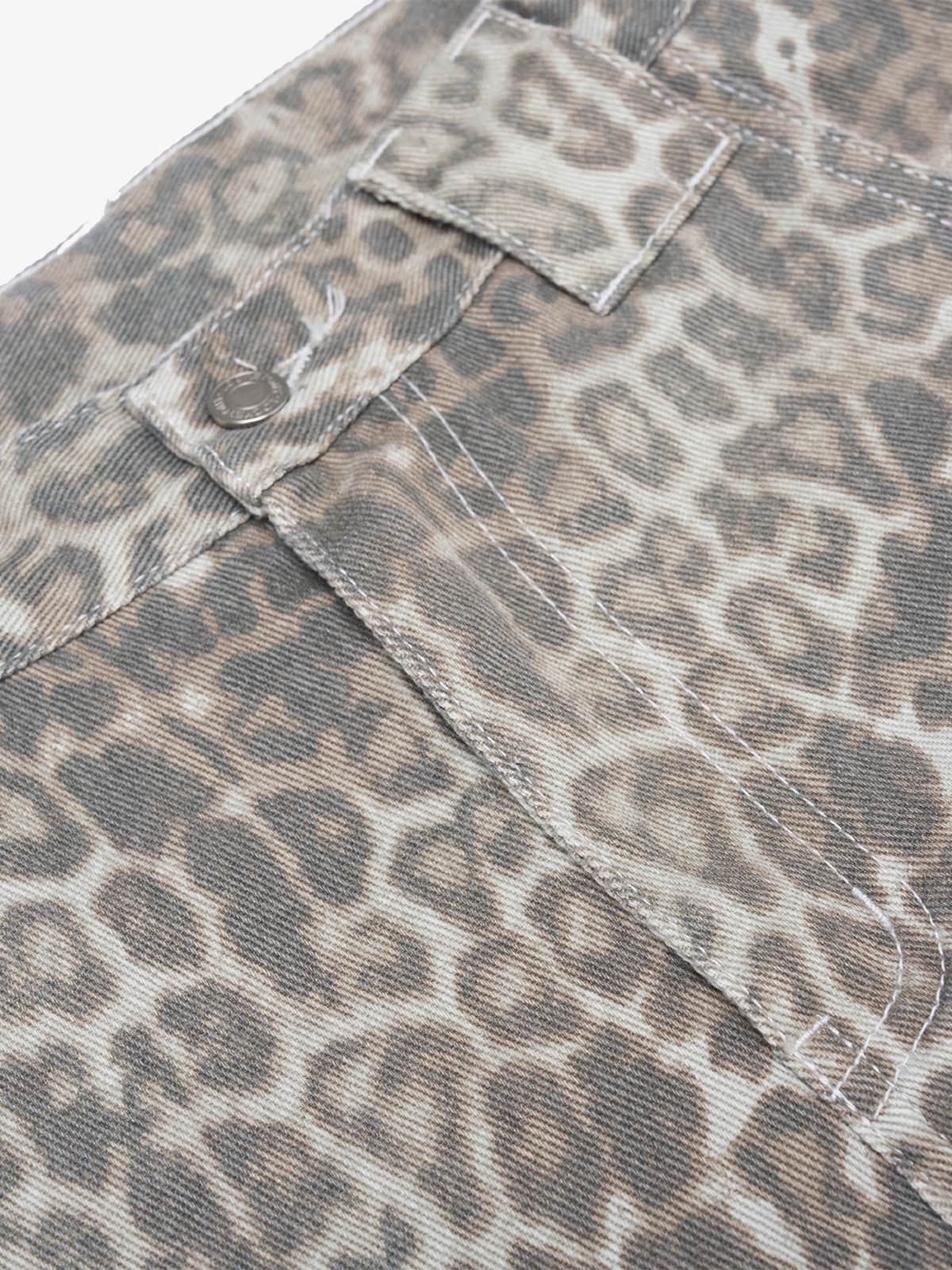 Retro Light Leopard Print Barrel Jeans 