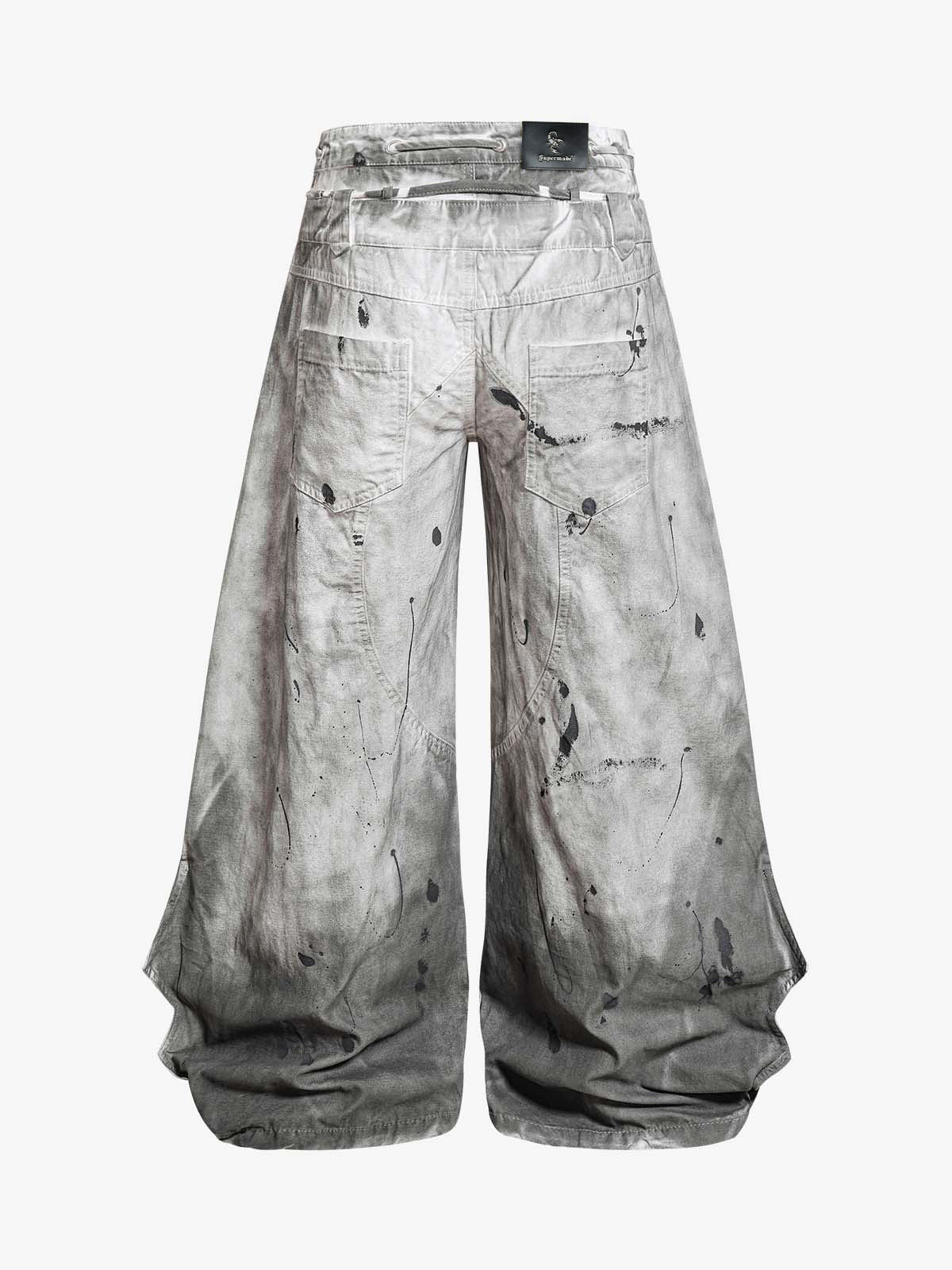 Distressed Wide-Leg Trousers; Gray / S, Gray / M, Gray / L, Gray / XL, Gray / 2XL