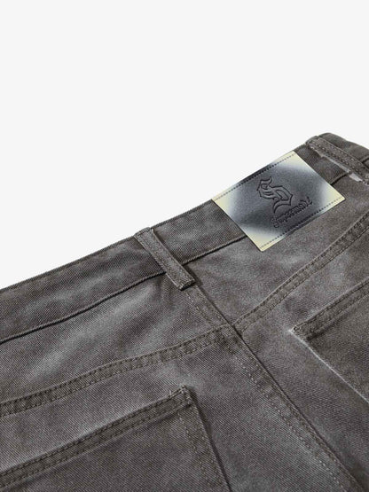 Washed Pleated Wide-Leg Jeans 