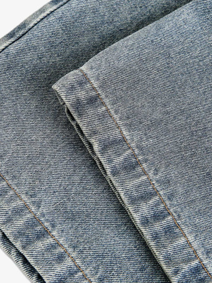 Distressed Rivet-washed Ripped Barrel Jeans 