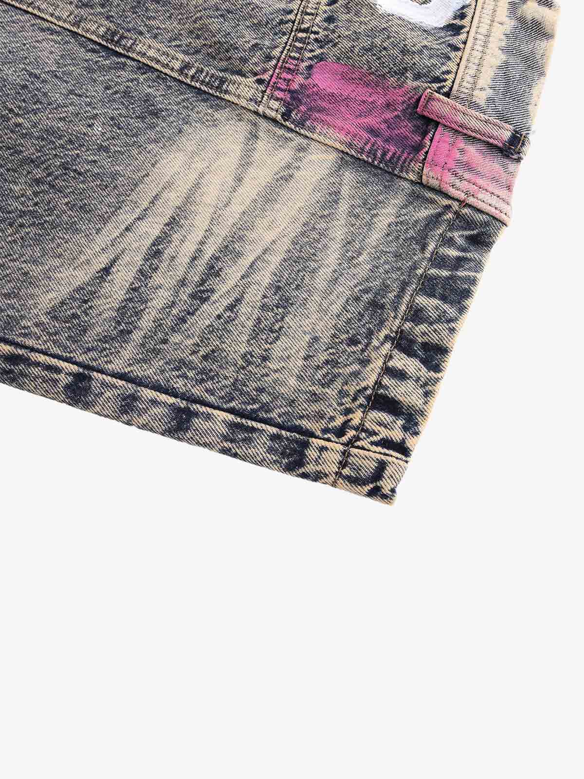 Hand-Painted Distressed Curved-Seam Jeans