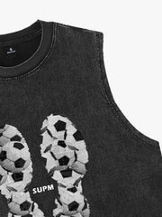 Soccer Ball Footprint Graphic Sleeveless T-Shirt 
