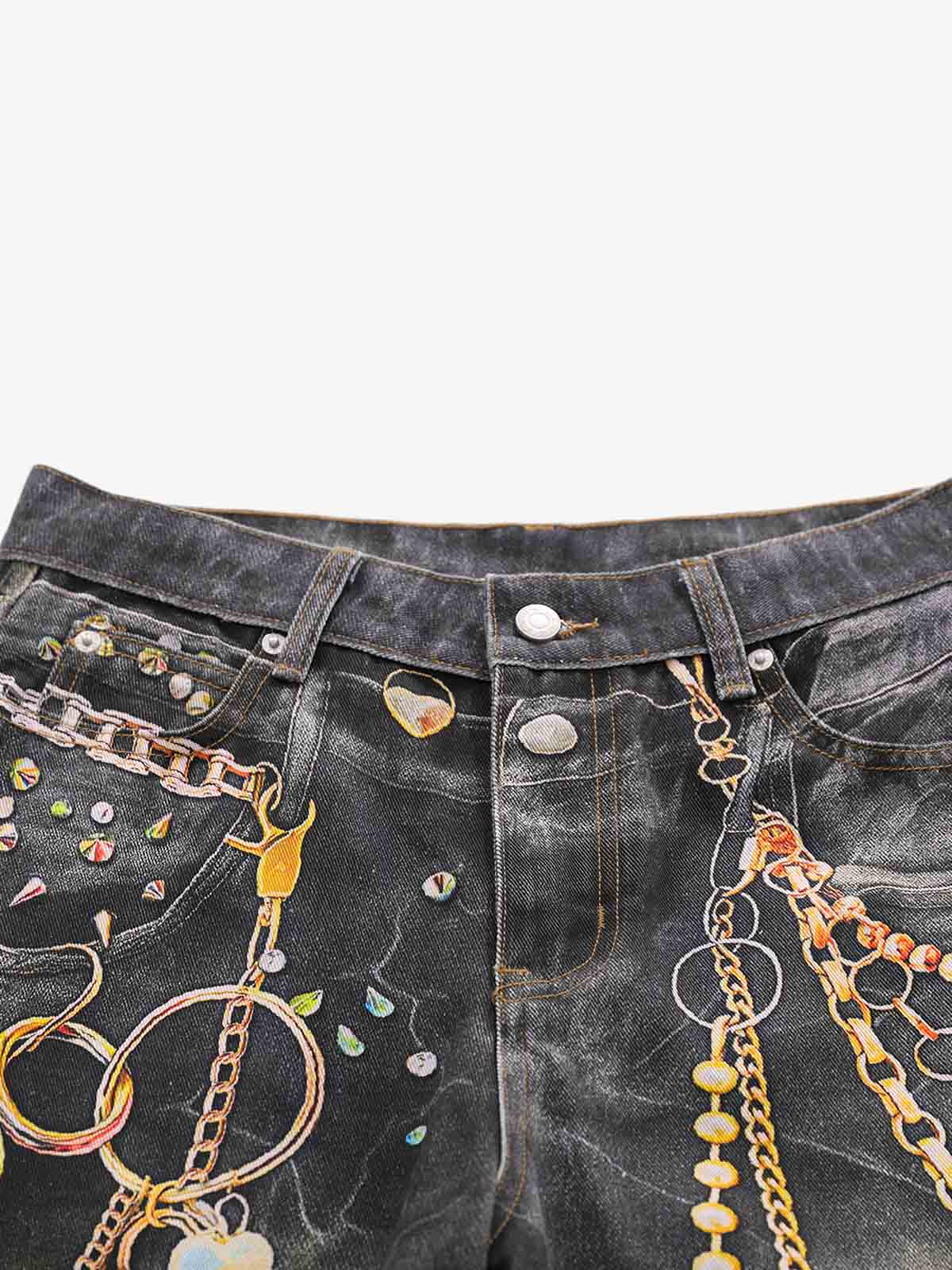 3D Chain Key Print Jeans 