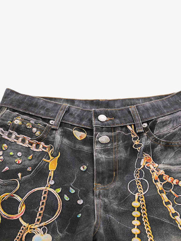 Jeans mit 3D-Schlüsselketten-Print