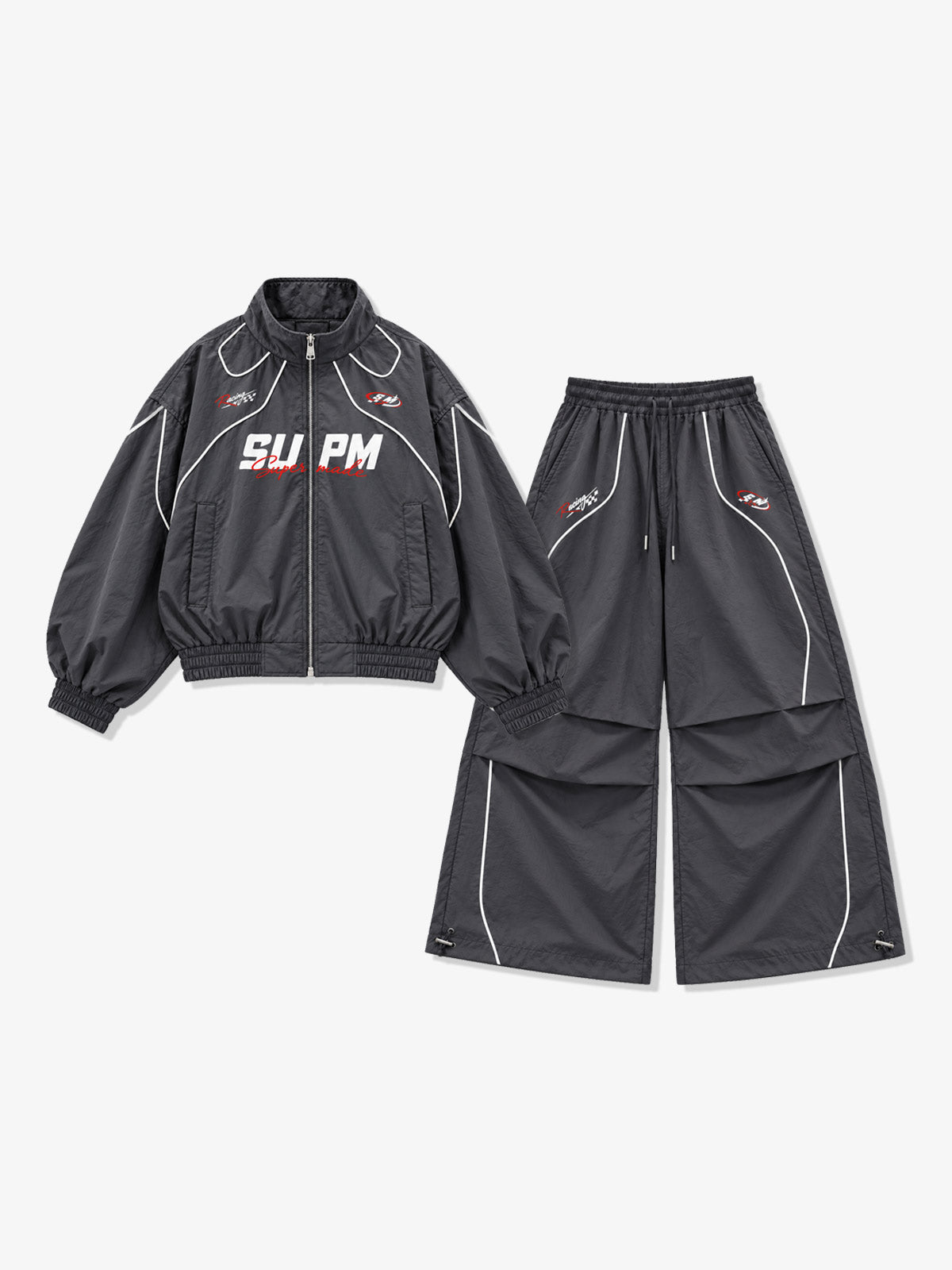 Retro Track Panel Zip-Up Jacket & Wide-Leg Track Pants Set