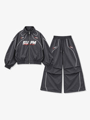 Retro Track Panel Zip-Up Jacket & Wide-Leg Track Pants Set
