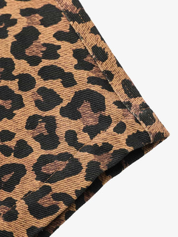 Retro Leopard Print Pleated Pocket Casual Pants 