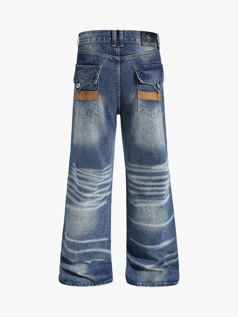 Street-style Distressed Washed Patchwork Suede Jeans