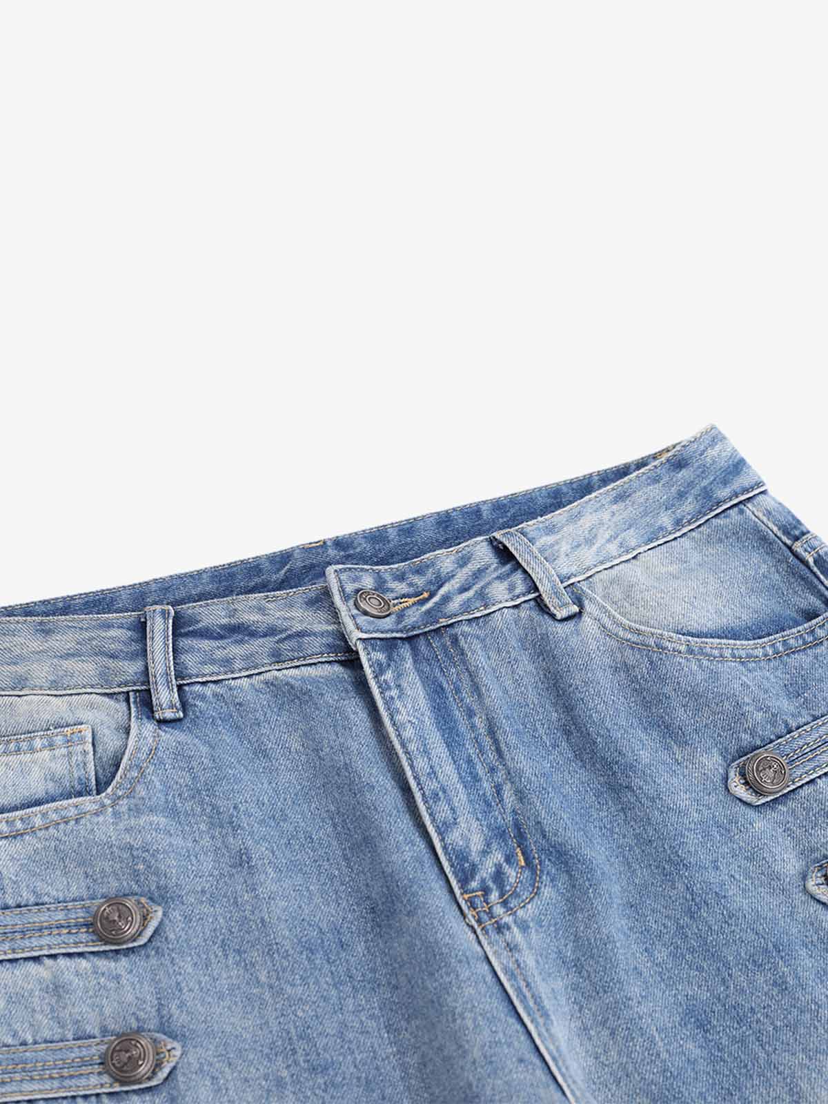 Button-Trim Curved-Leg Jeans