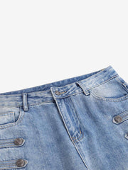 Button-Trim Curved-Leg Jeans