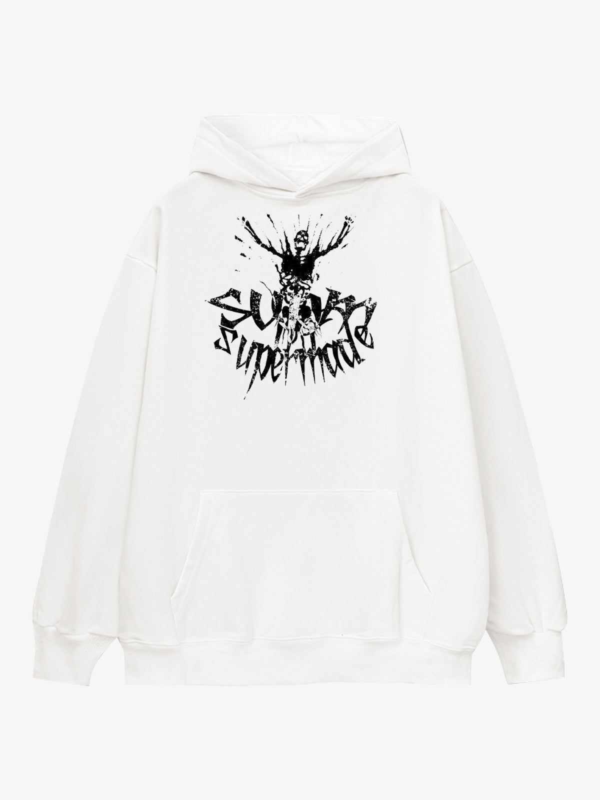 THE SUPERMADE Oversized Black Hoodie with Graphic Print Design 