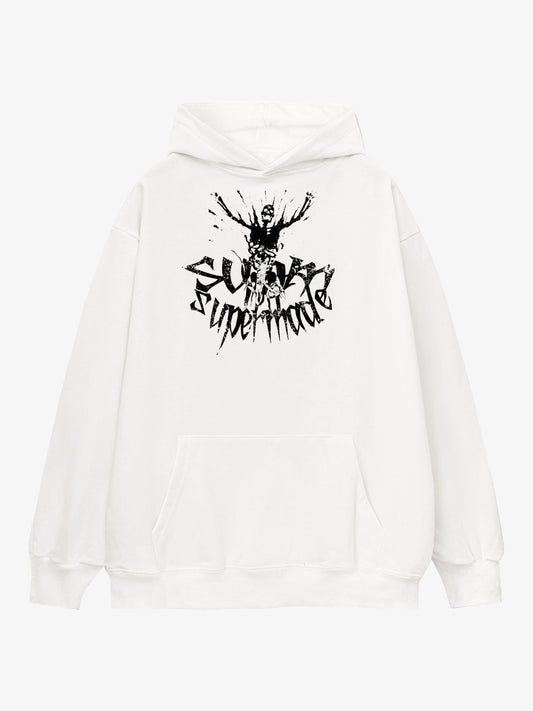 THE SUPERMADE Oversized Black Hoodie with Graphic Print Design 