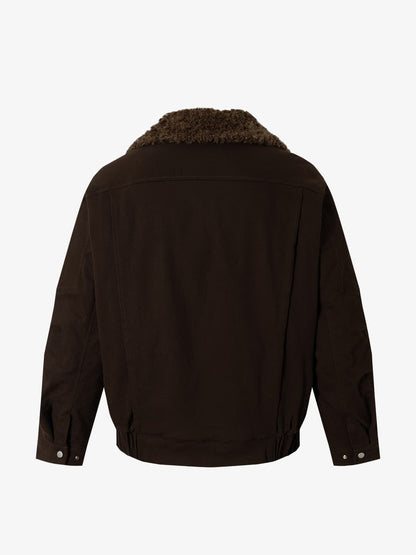 Thesupermade Oblique Zipper Design Lambswool Collar Quilted Jacket 