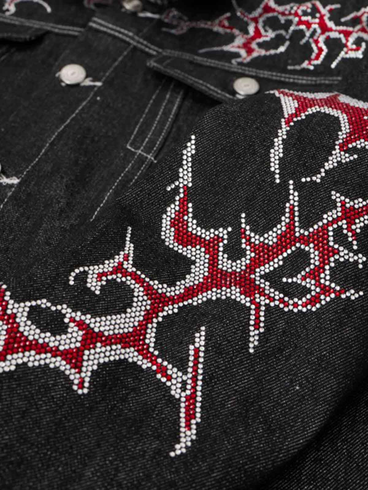 Rhinestone Thorn Graphic Denim Jacket 