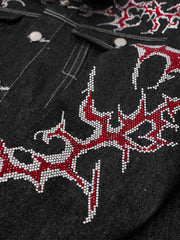 Rhinestone Thorn Graphic Denim Jacket 