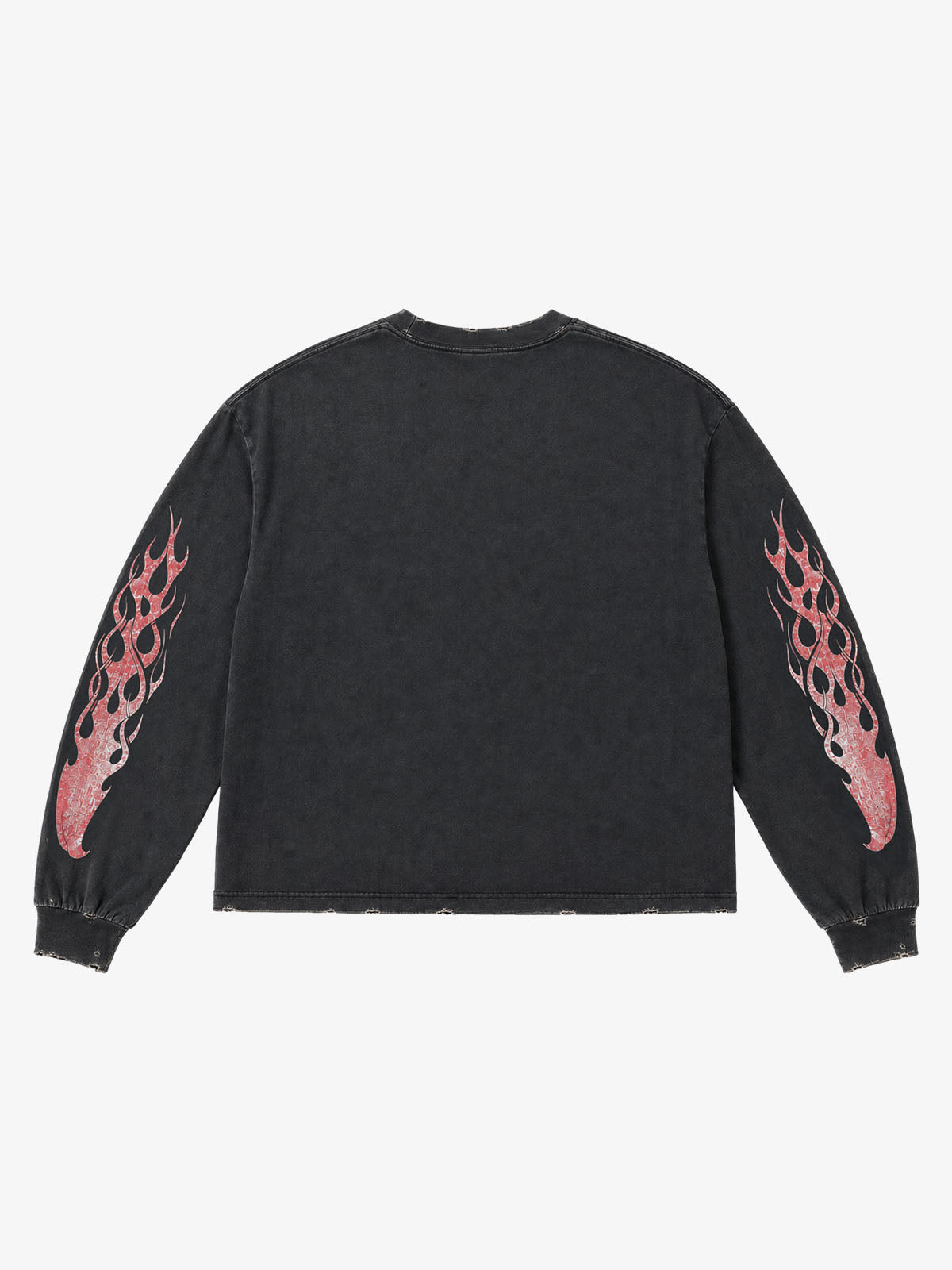 Skull Flame Checkerboard Graphic Washed Long Sleeve Tee