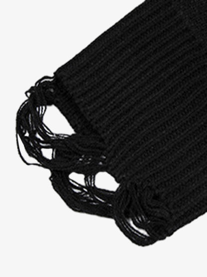 High Street Letter Jacquard Ripped Tassel Sweater 