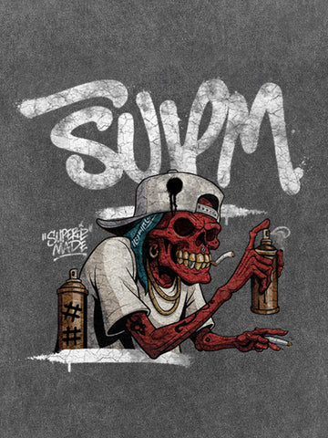 Street Trendy Skull Spray-Paint Graffiti Master T-Shirt 