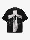 Studded Collar Cross Print Waffle T-Shirt