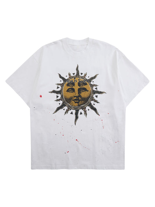 Ink-Splashed Sun God Worn T-shirt 
