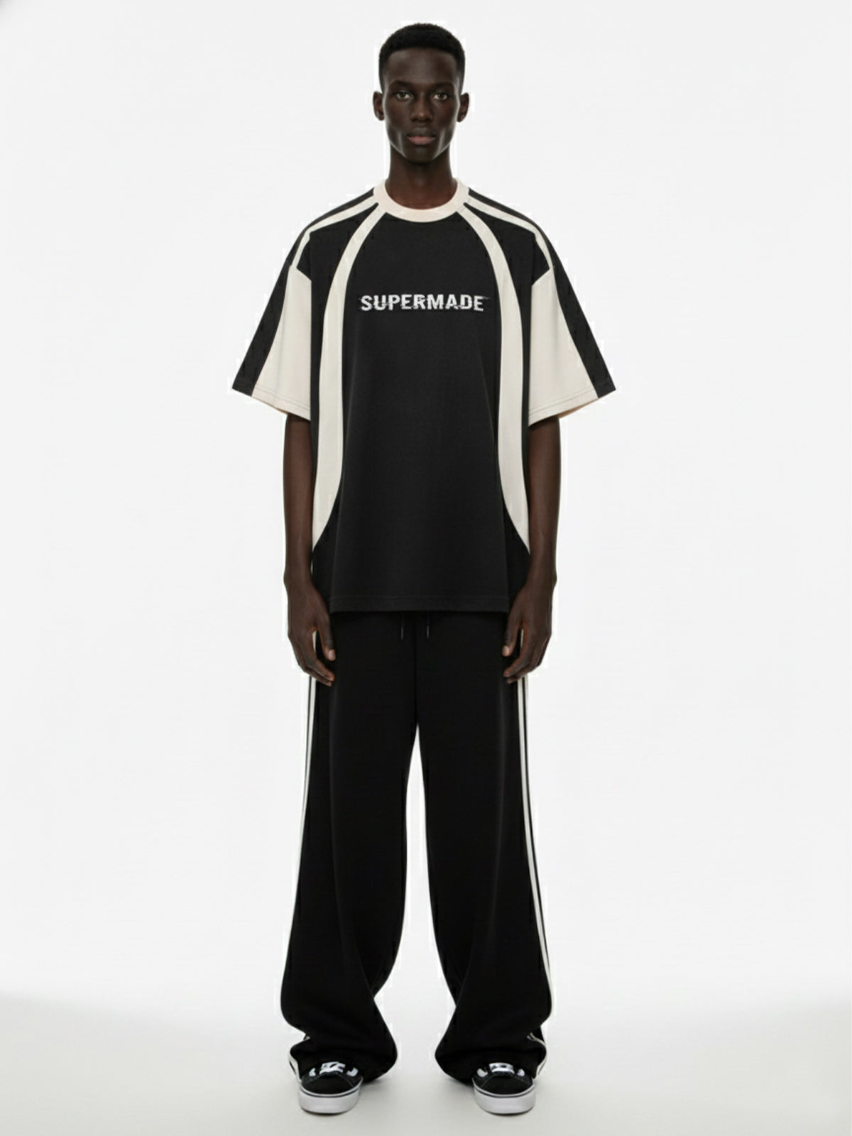 Thesupermade Horizontal Glitch Art Deconstruction Contrast Color Stitching Print T-shirt 