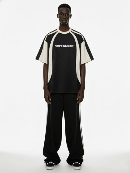 Thesupermade Horizontal Glitch Art Deconstruction Contrast Color Stitching Print T-shirt 
