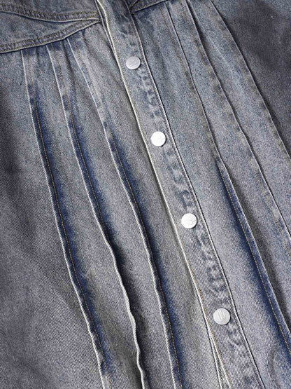 Camo-Trimmed Pleated Denim Utility Set 