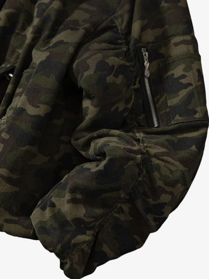Camouflage Hooded Jacket with Distressed Details and Toggle Closure 